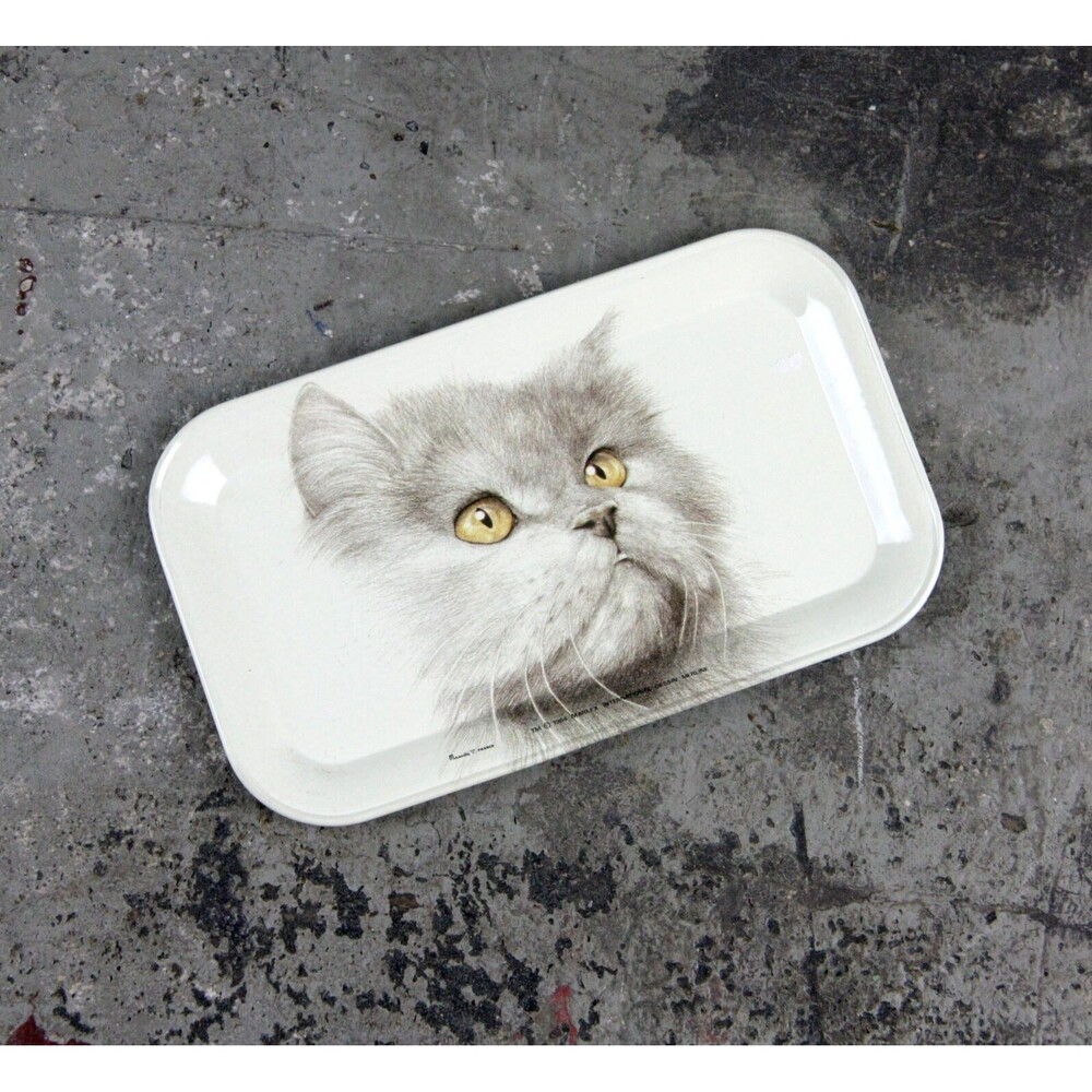 Small French Decorative Tip Tray with Lithographed White Persian Cat, 1994